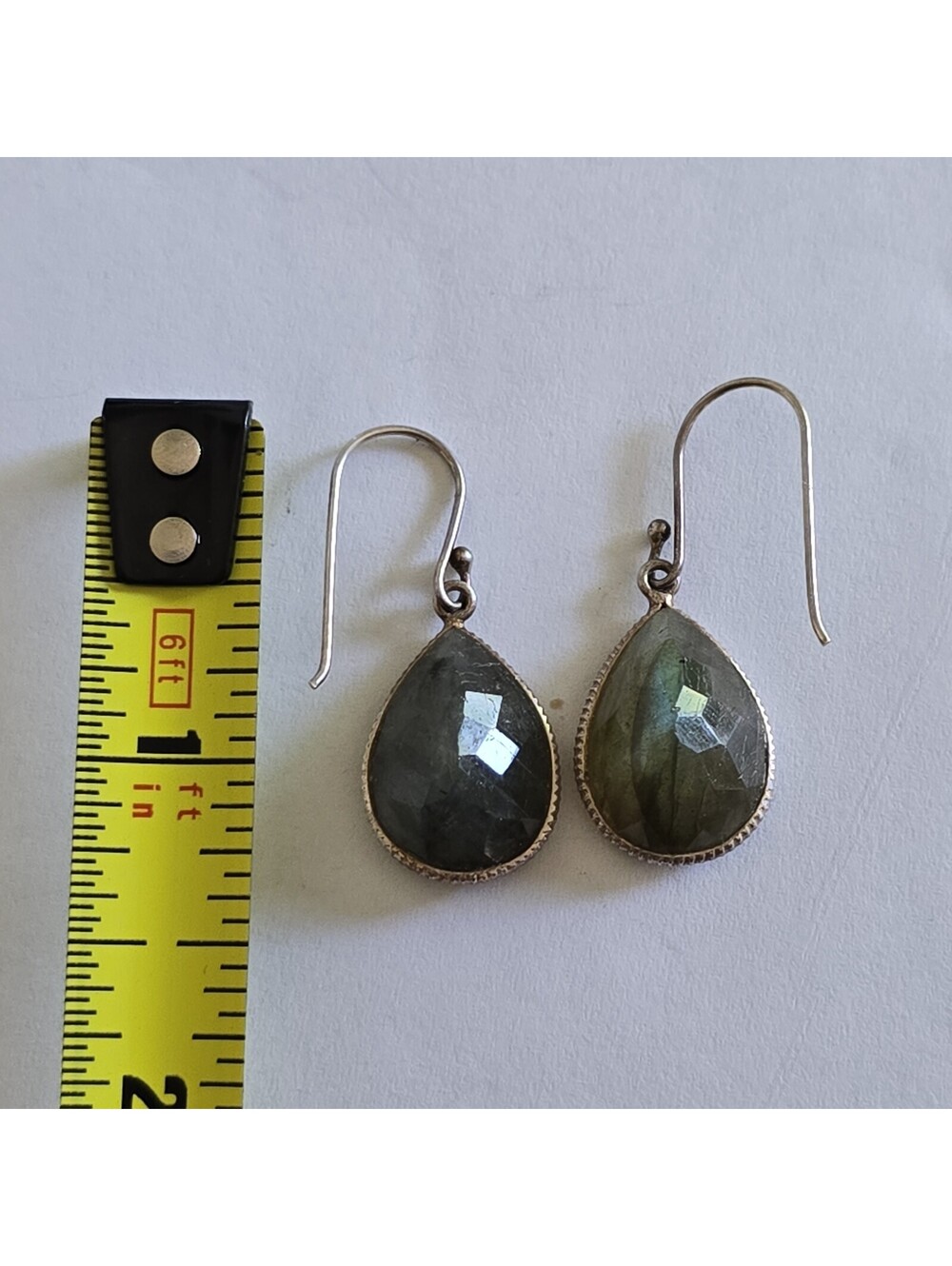 Silver Labradorite Dangle Earrings - Picture 10 of 10
